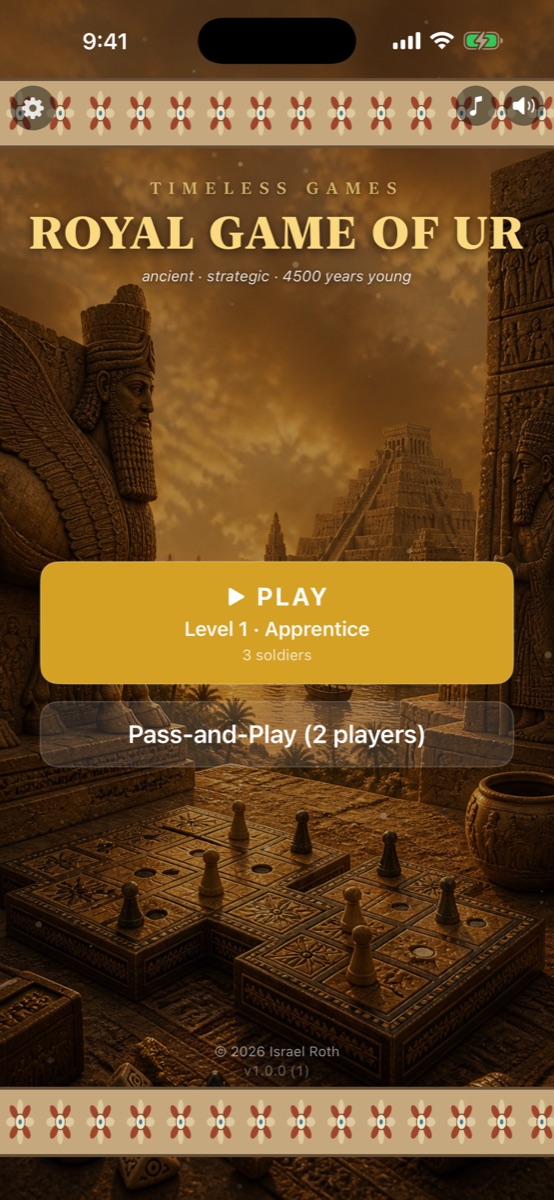 The main menu of Royal Ur, showing the level ladder.